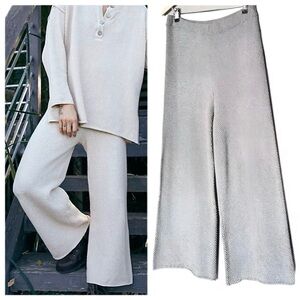 FREE PEOPLE Hailee Waffle Knit Wide Leg Relaxed Pull On Pants in Light Grey sz S